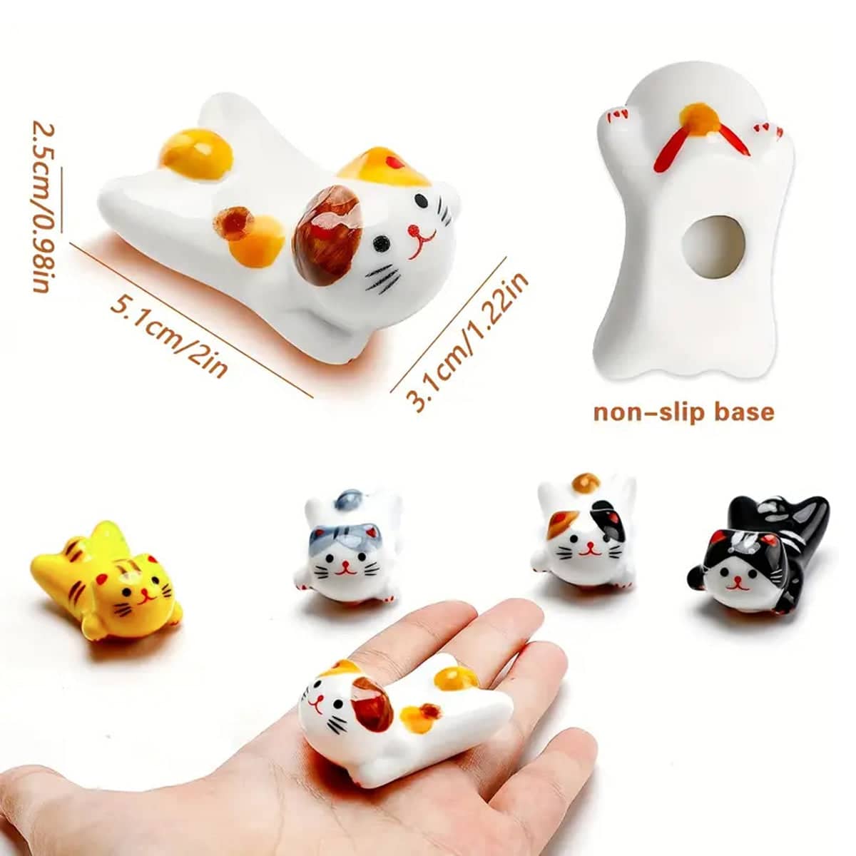 Ceramic Kitten Chopstick Holders, Pack of 5 - Assorted Cat Designs - view 3