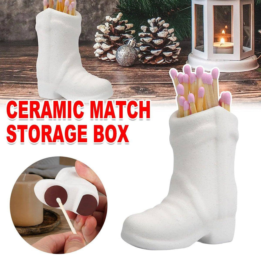 Ceramic Matchbox Holder - White, Boot Shaped, 7.25 x 3.35 x 7.5 cm