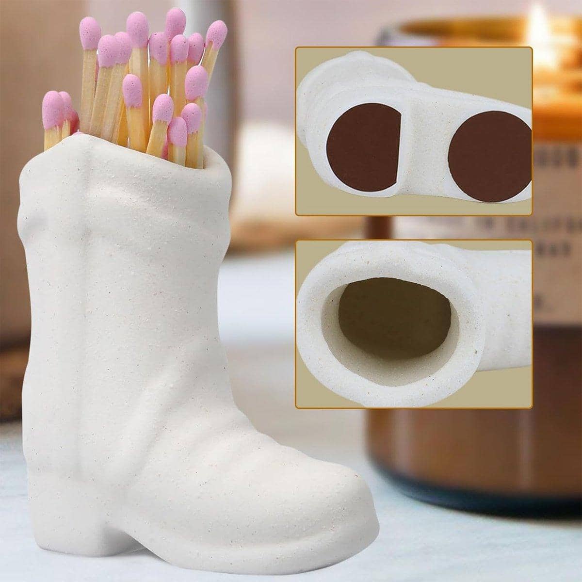 Ceramic Matchbox Holder - White, Boot Shaped, 7.25 x 3.35 x 7.5 cm - view 5