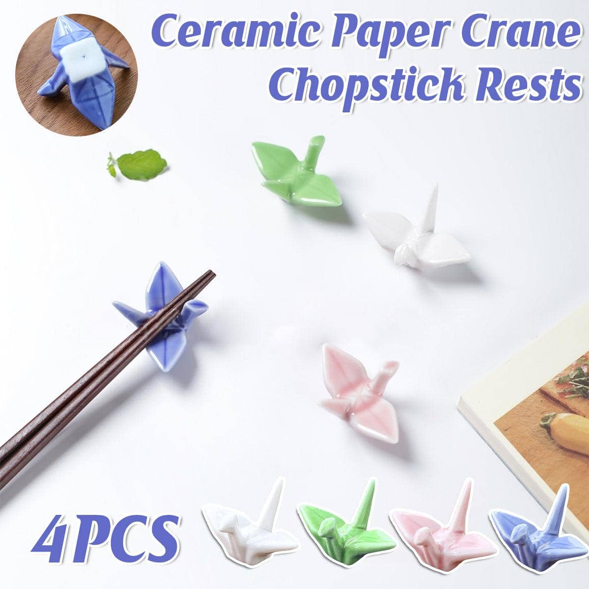 Ceramic Paper Crane Chopstick Rests, Set of 4 for Home and Kitchen