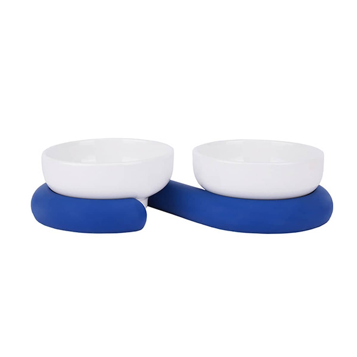 Ceramic Pet Bowl Set with Non Slip Silicone Base for Cats and Small Dogs - Blue