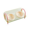 Ceramic Pet Double Bowl Stand, Adjustable Height - Green