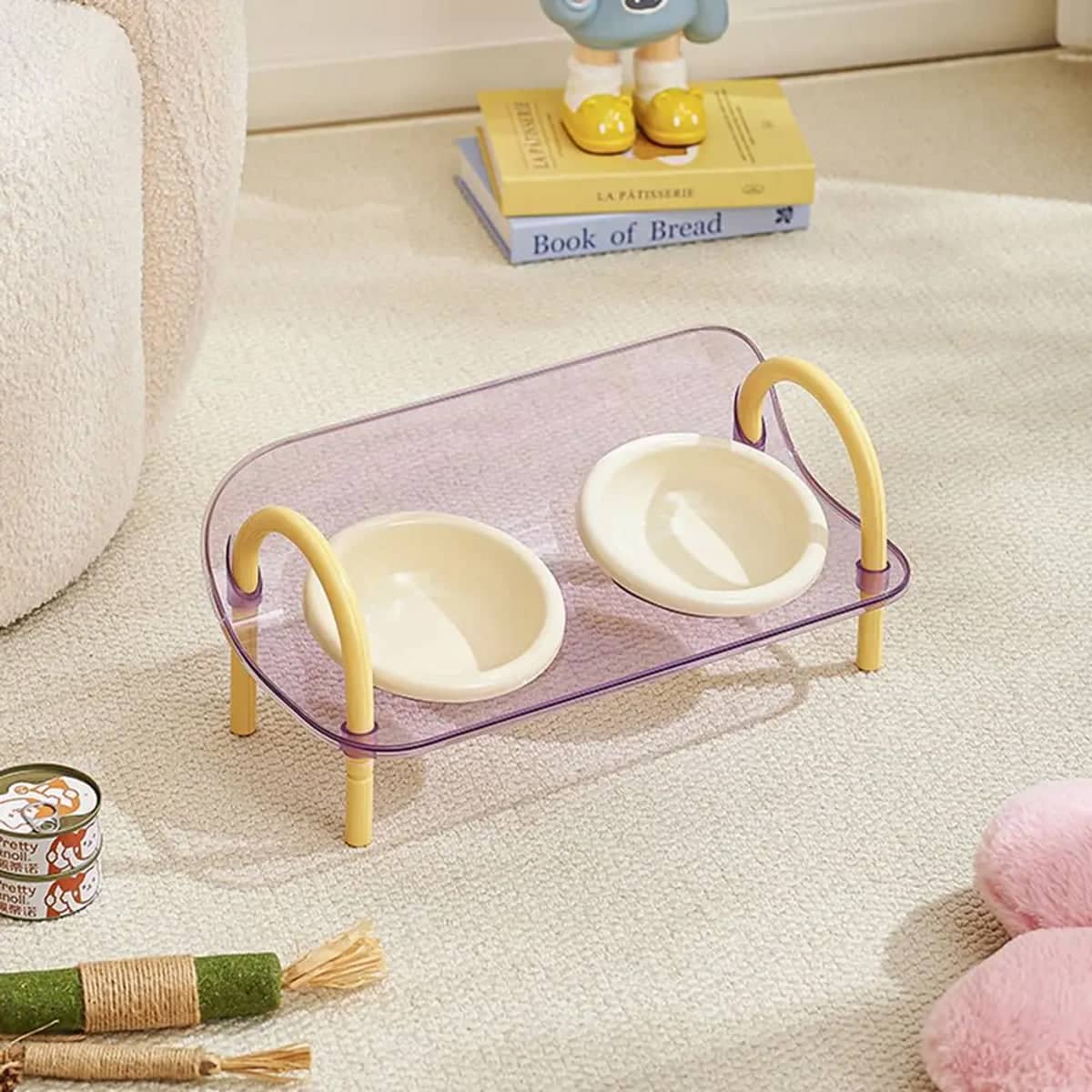 Ceramic Pet Double Bowl Stand, Adjustable Height - Green - view 5