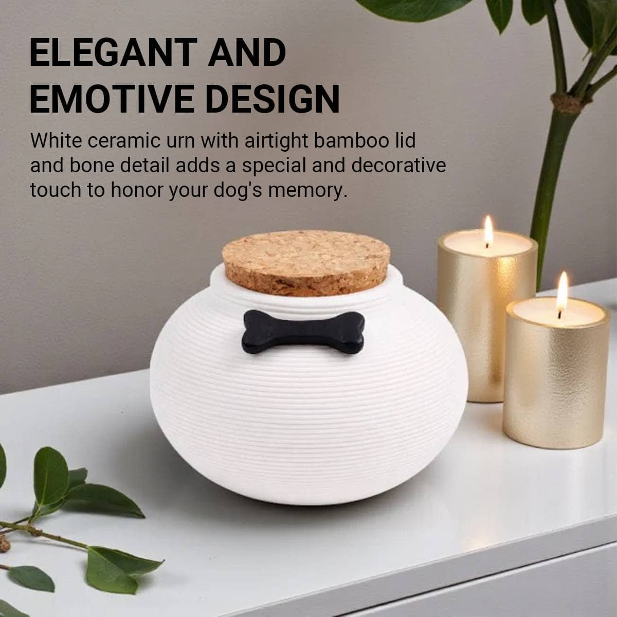 Ceramic Pet Memorial Urn with Cork Lid - White - view 5