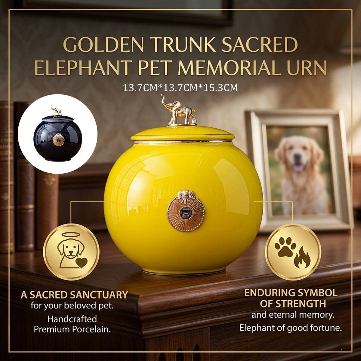Ceramic Pet Memorial Urn Medium (15.3 cm Tall) - Yellow - view 2