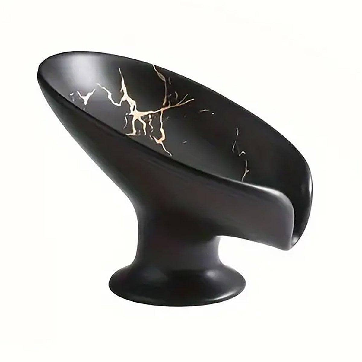 Ceramic Self-Draining Soap Dish with Marble Pattern - Black