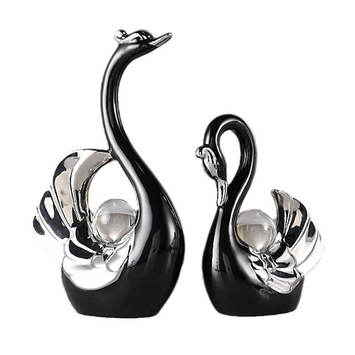 Ceramic Swan Figurine Set of 2 Tabletop Ornaments - Black