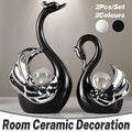 Ceramic Swan Figurine Set of 2 Tabletop Ornaments - Black - view 2