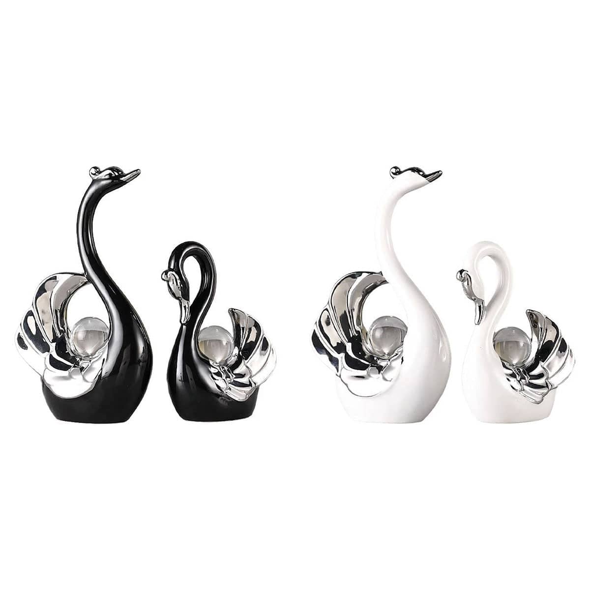 Ceramic Swan Figurine Set of 2 Tabletop Ornaments - Black - view 3