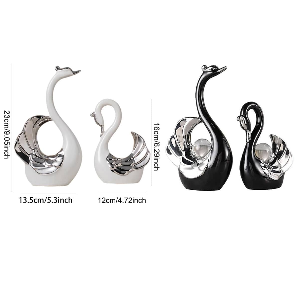 Ceramic Swan Figurine Set of 2 Tabletop Ornaments - Black - view 4