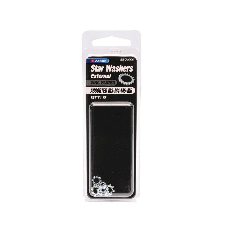 Zenith Zinc Plated Star Washers 8 Pack M3-M6 Steel Reliable Locking - SuperSaverAU - view 1