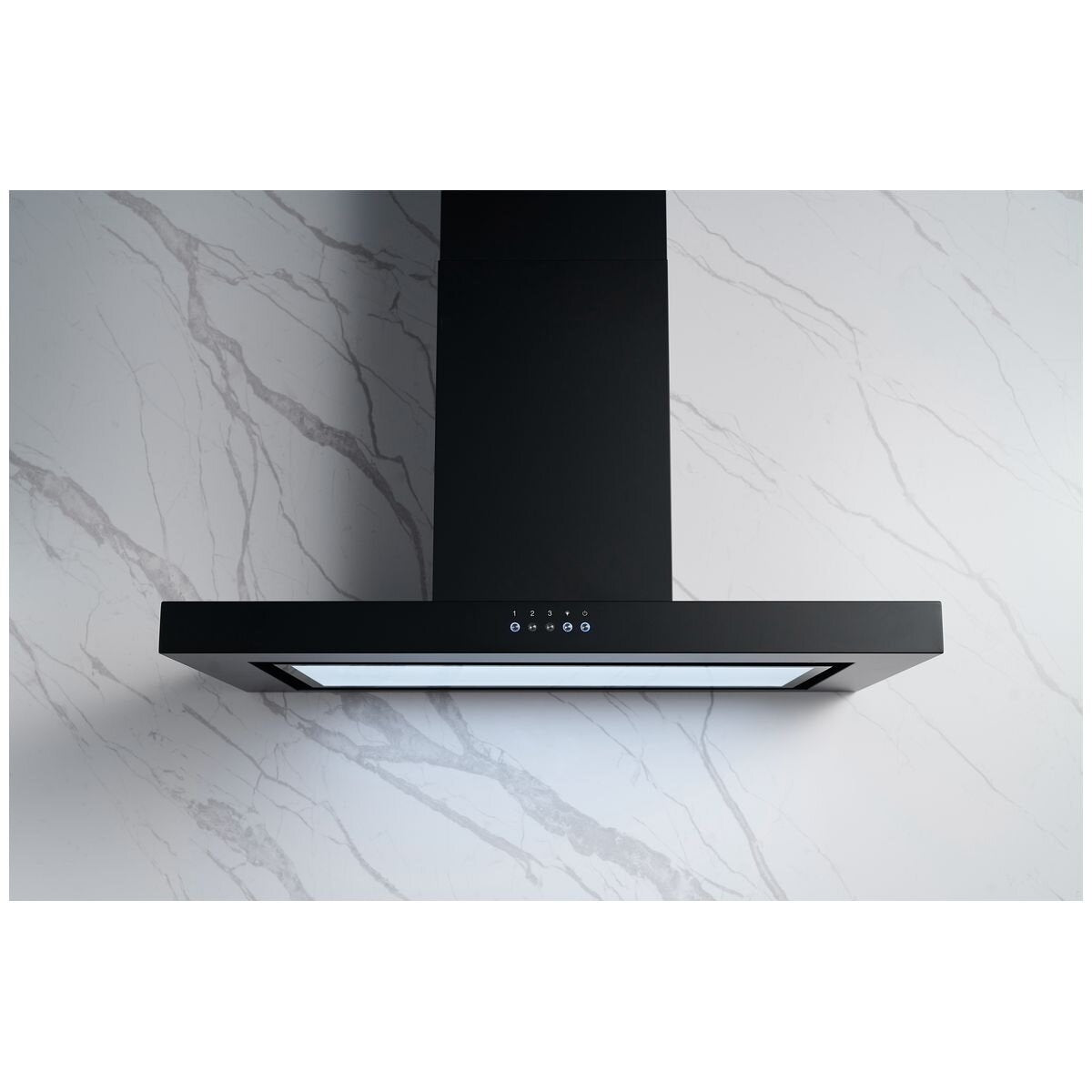 Omega 90cm Wall Canopy Rangehood - Matt Black - 752m³/h Air Capacity - 18W LED Light - ORC90MB