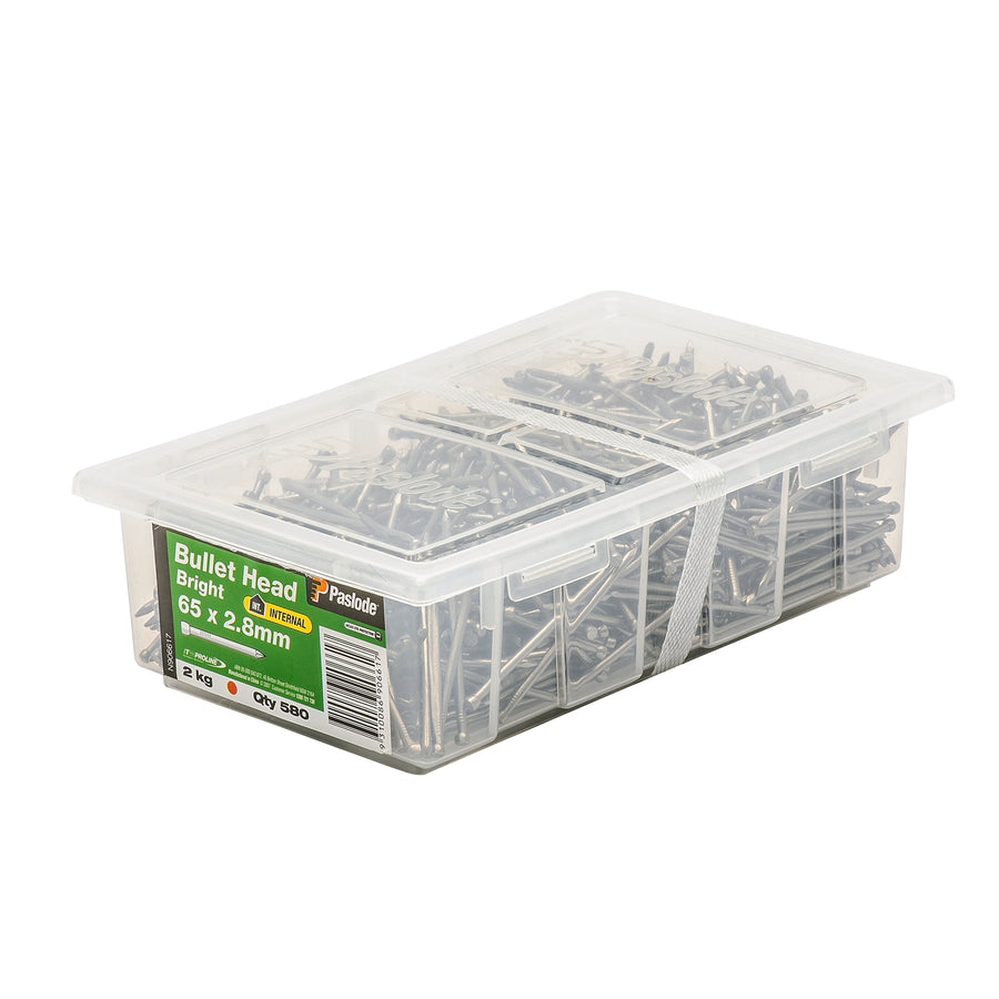 Paslode 65 x 2.8mm 2kg Bright Steel Bullet Head Nails - 580 Pack
