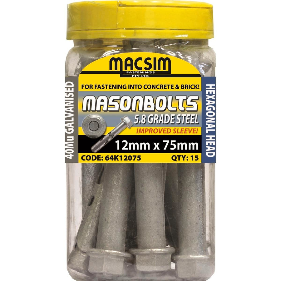 Macsim Fasteners 12 x 75mm Galvanised Sleeve Anchor 15 Pack - SuperSaverAU - view 1