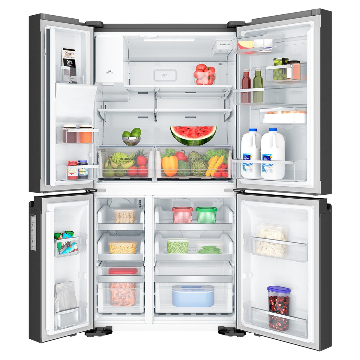 Westinghouse 609L Quad Door Fridge - Matte Black, Door Ice and Water Dispenser, FlexSpace - WQE6170BB