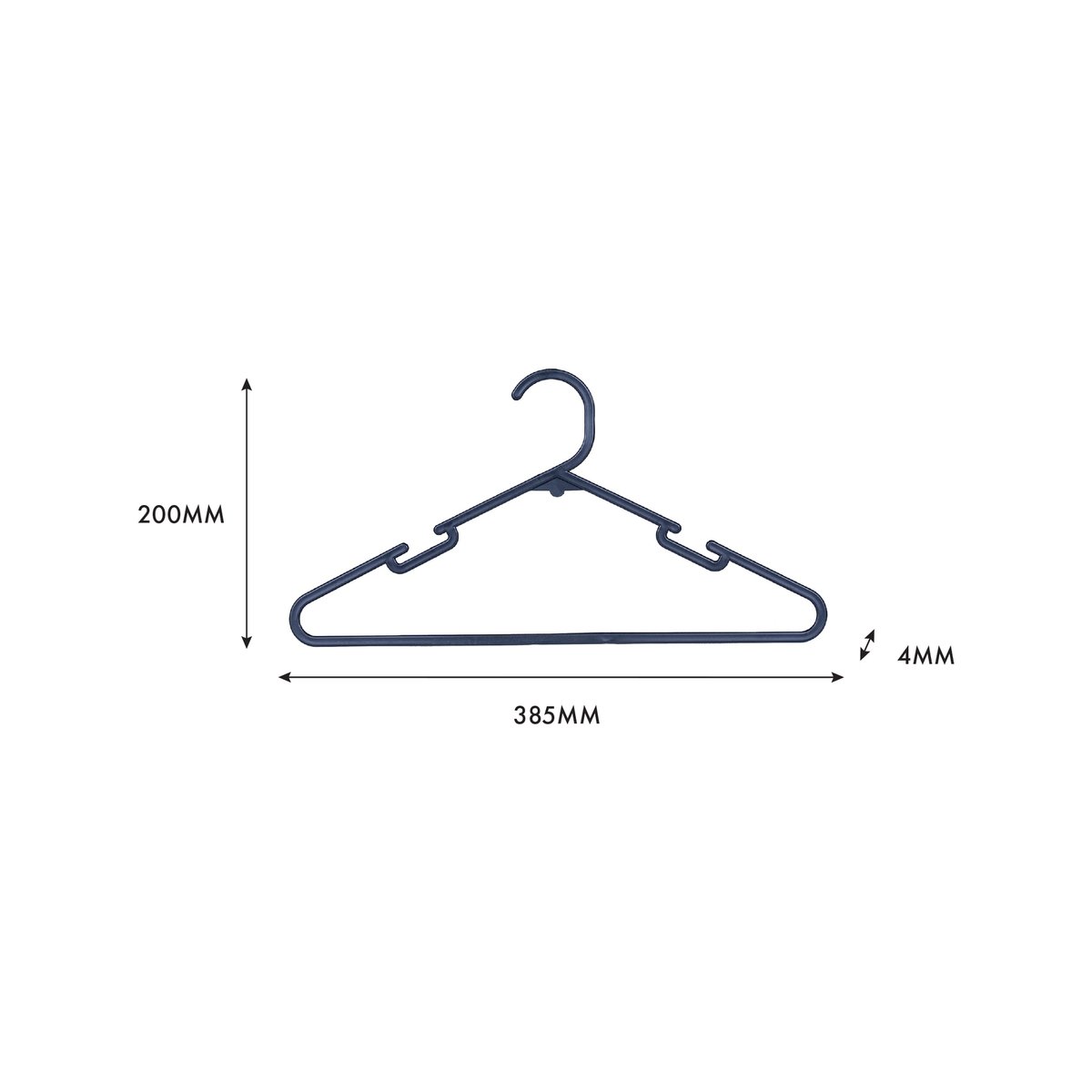 All Set Black Plastic Clothes Hanger 12 Pack - 385mm x 200mm - Anti-Slip Design
