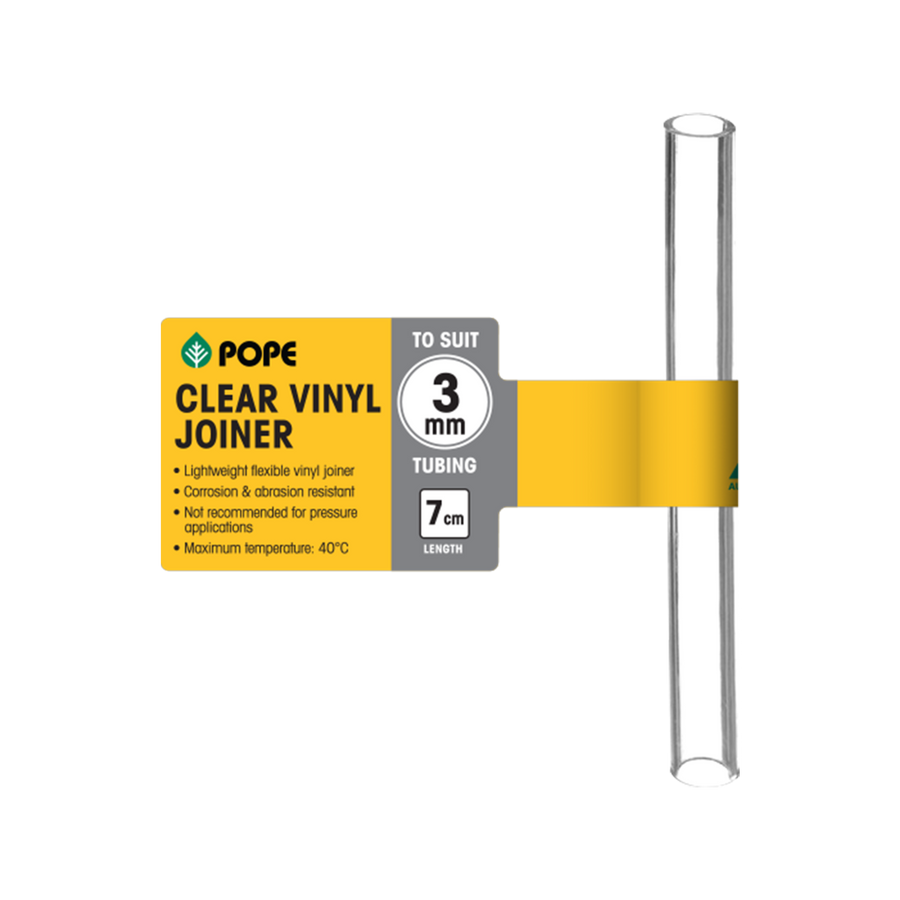 Pope 3mm x 7cm Clear Vinyl Tubing Joiner - Food Grade PVC Connector