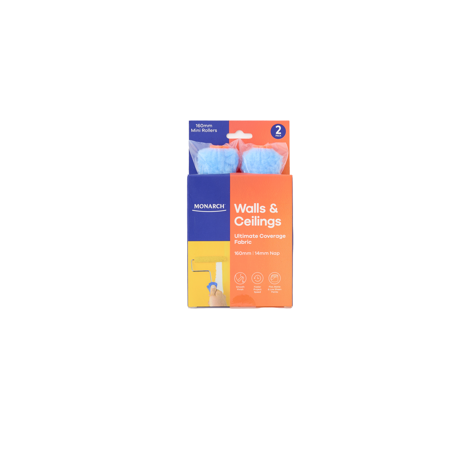 Monarch 160mm 14mm Nap Woven Polyester Walls & Ceilings Mini Rollers 2 Pack