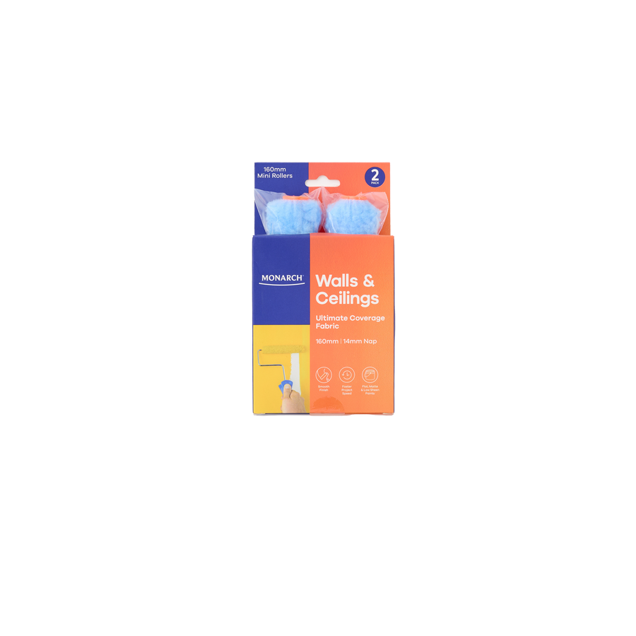 Monarch 160mm 14mm Nap Woven Polyester Walls & Ceilings Mini Rollers 2 Pack