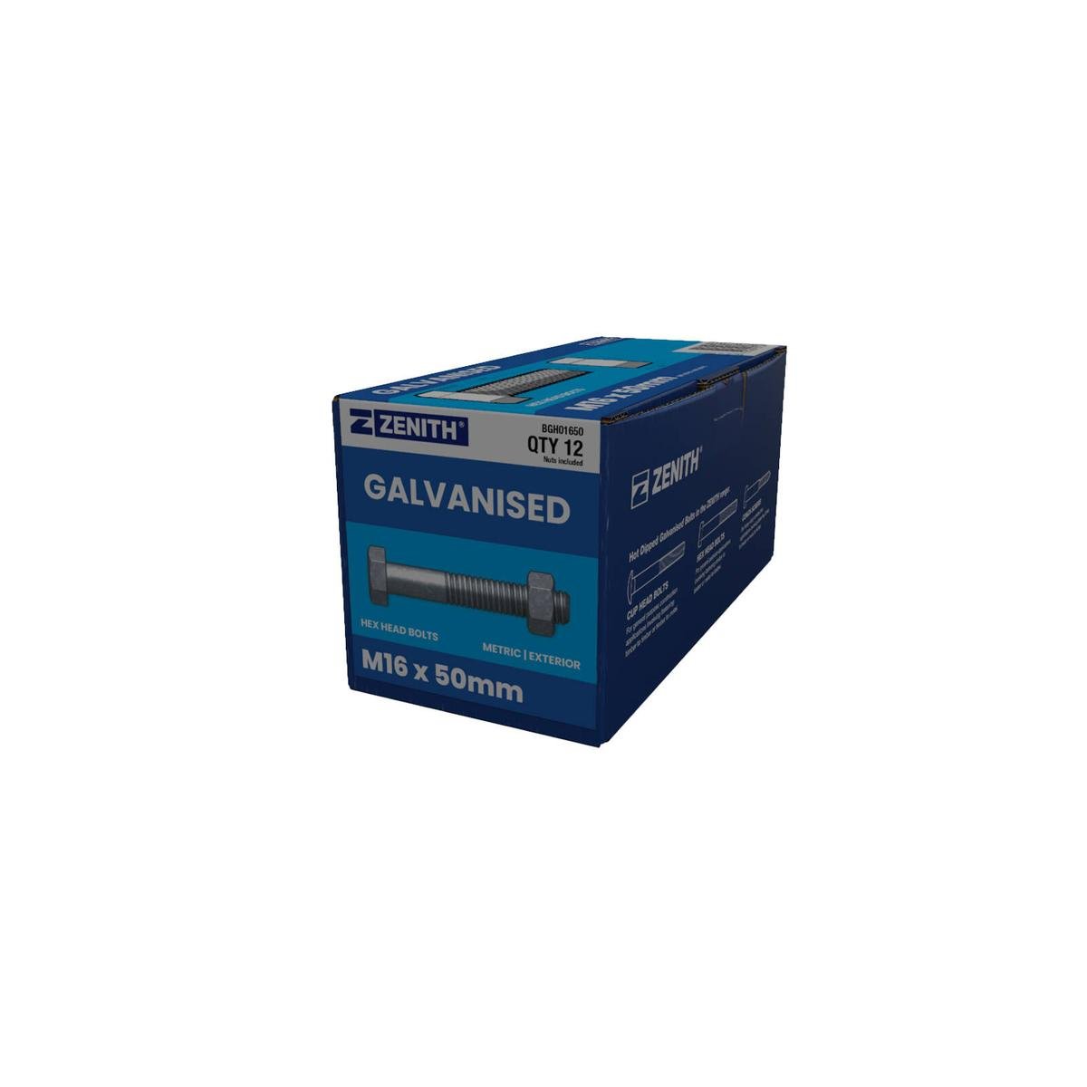 Zenith M16 Hot Dip Galvanised Hex Head Bolts and Nuts 12 Pack - 50mm - Rust Resistant - SuperSaverAU - view 1