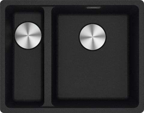 Franke Maris 1 and 1/2 Bowl Flush Mount and Undermount Sink - Onyx Black - MRG260-SBRONB