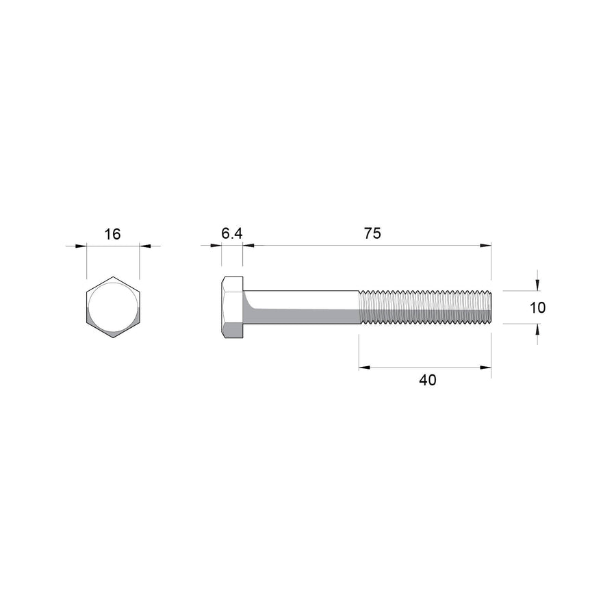 Zenith M10 x 75mm Hot Dip Galvanised Hex Head Bolt & Nut - 4.6 Grade Steel