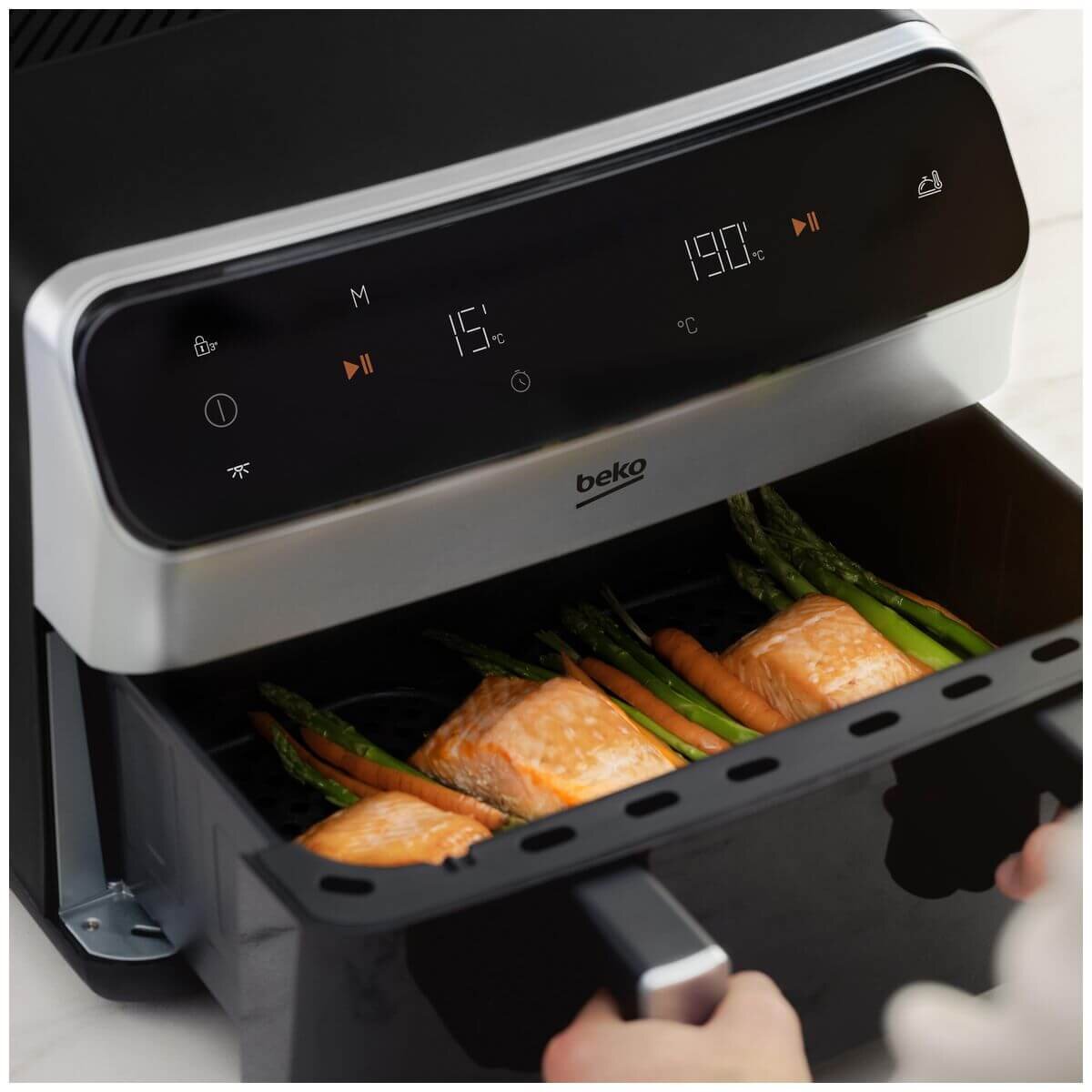 Beko 9.5L Dual Air Fryer - Black - Match Cook, 9 Auto Programs, Viewing Window - FRL6488
