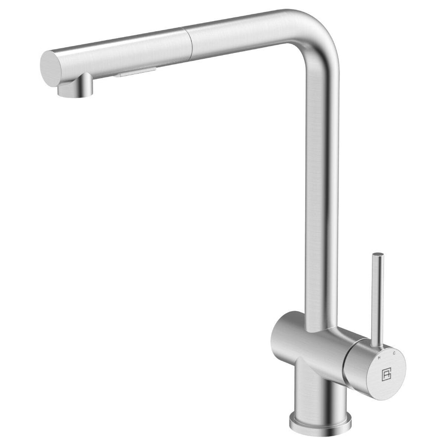 Gareth Ashton square neck mixer tap - brushed stainless steel finish in silver - KTA030BR