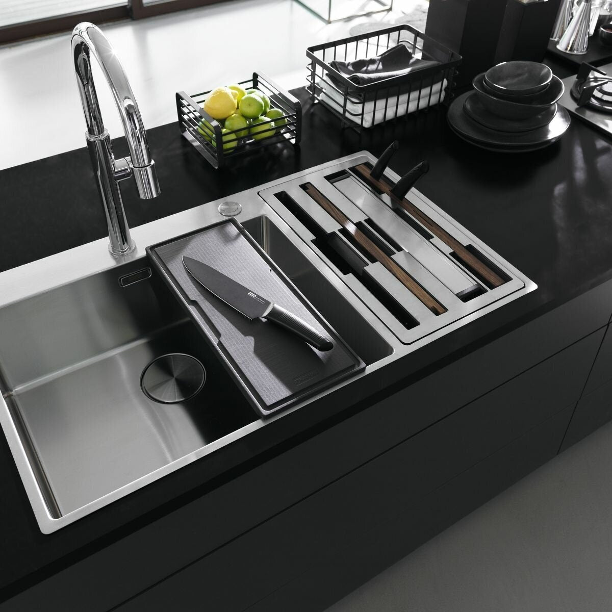 Franke Box Centre double bowl sink 44L main and 26L small - 18/10 stainless steel - BWX220-54/27SBR