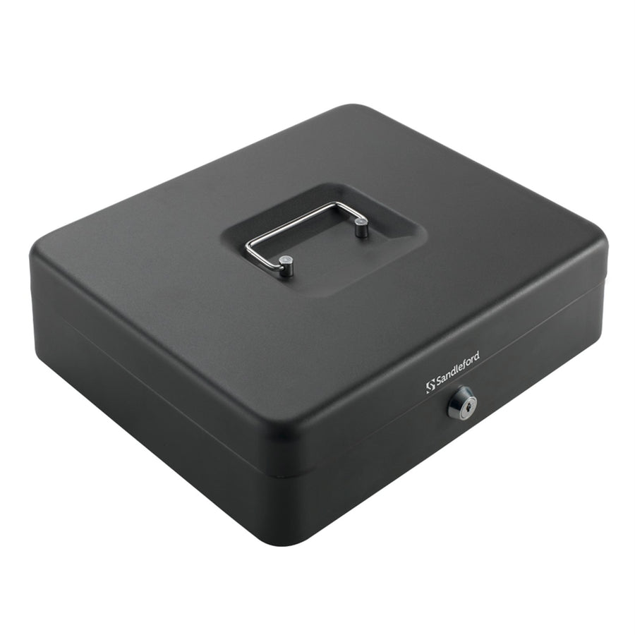 Sandleford X-Large Cash Box 300mm, Black Powder-Coated Steel, Key Lockable