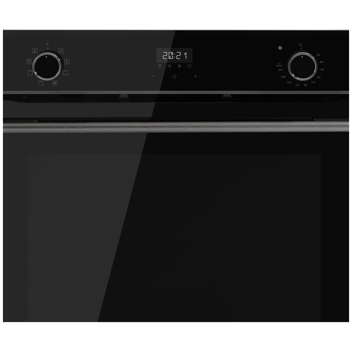 Omega 60cm 8 function built-in electric oven - 85L, black glass with Midnight trim, touch controls - OBO608M