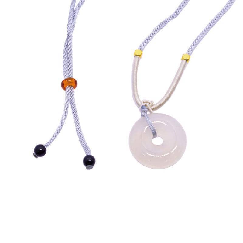 Chalcedony Round Pendant Necklace with Adjustable Rope Chain - Round Pendant