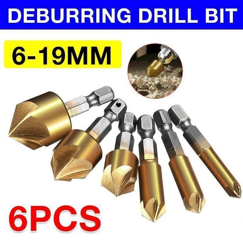 Chamfer Countersink Deburring Drill Bit Set, Pack of 6 with Hex Shank