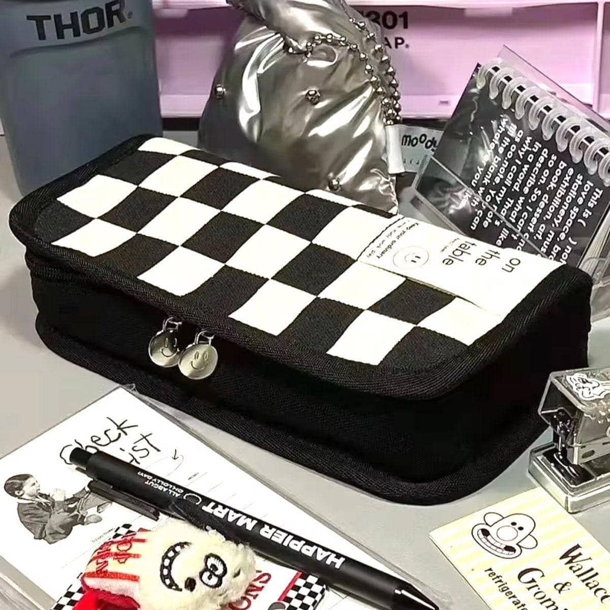 Checkerboard Canvas Pencil Case, Set of 2 - Black and White - view 4
