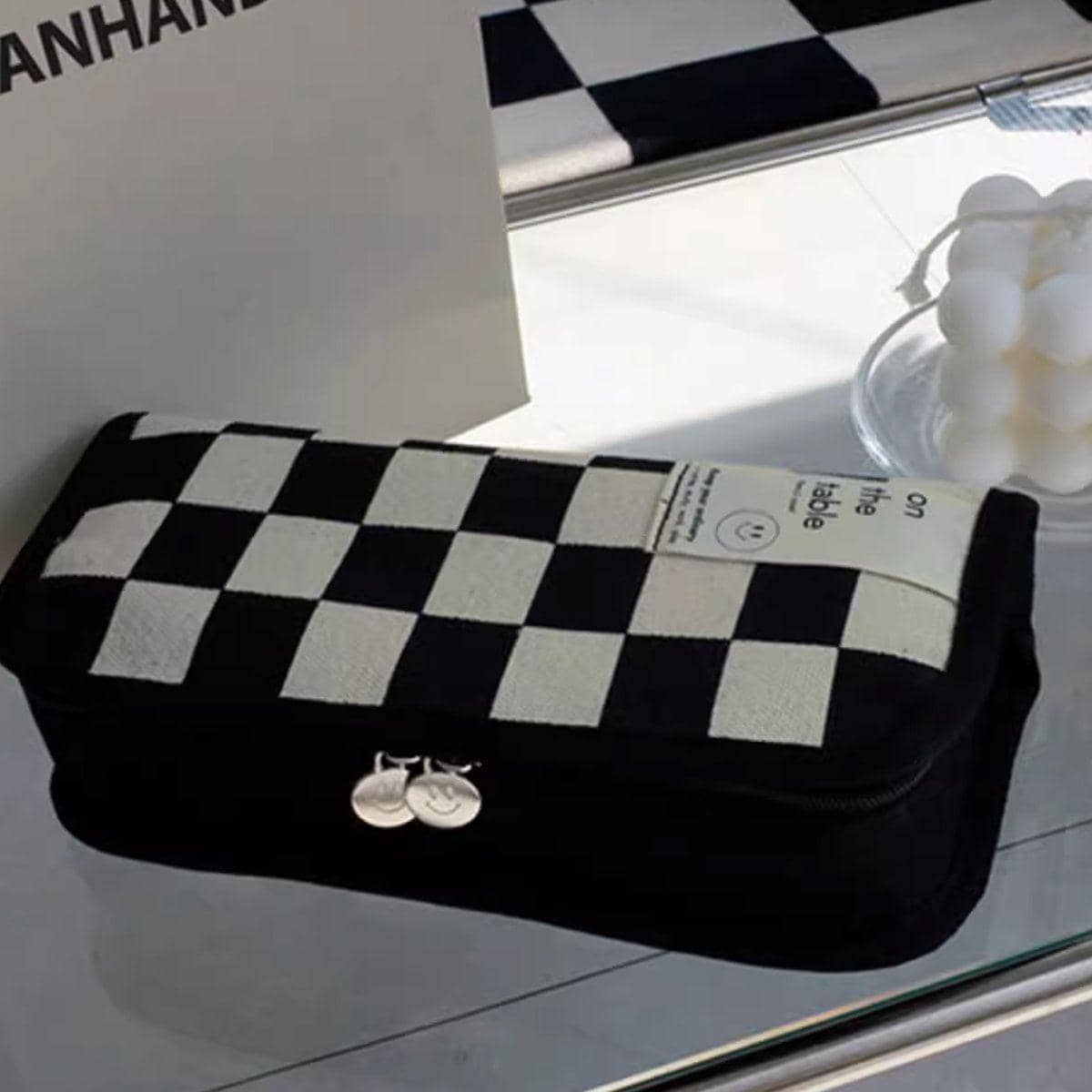 Checkerboard Canvas Pencil Case, Set of 2 - Black and White - view 5