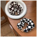 Checkerboard Plaid Elastic Hair Ring, Cloth Hair Tie - Brown - view 4