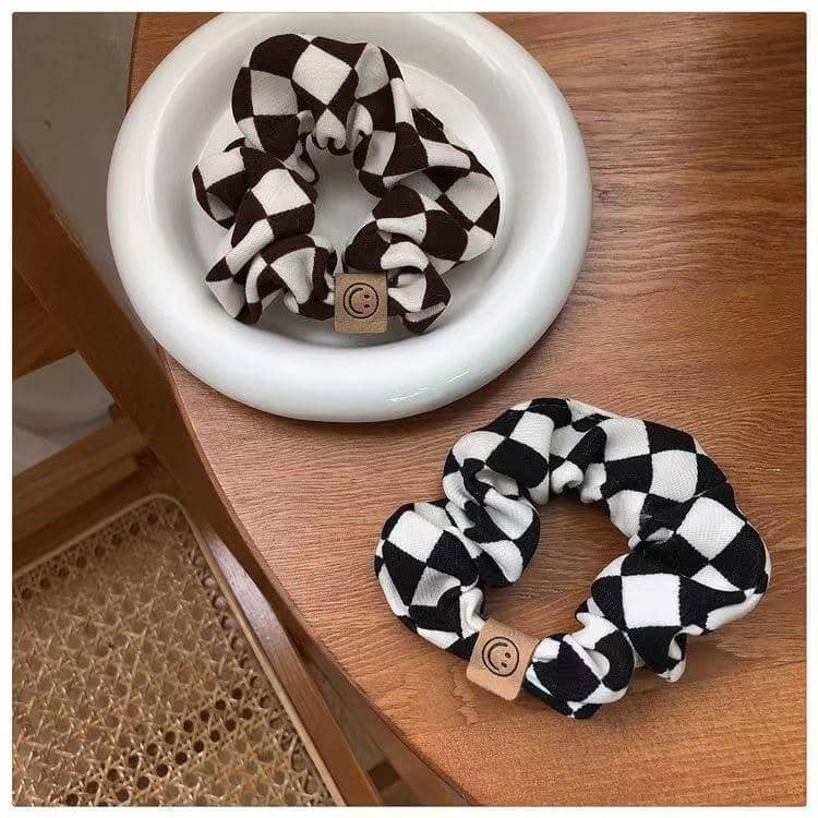 Checkerboard Plaid Elastic Hair Ring, Cloth Hair Tie - Brown - view 4