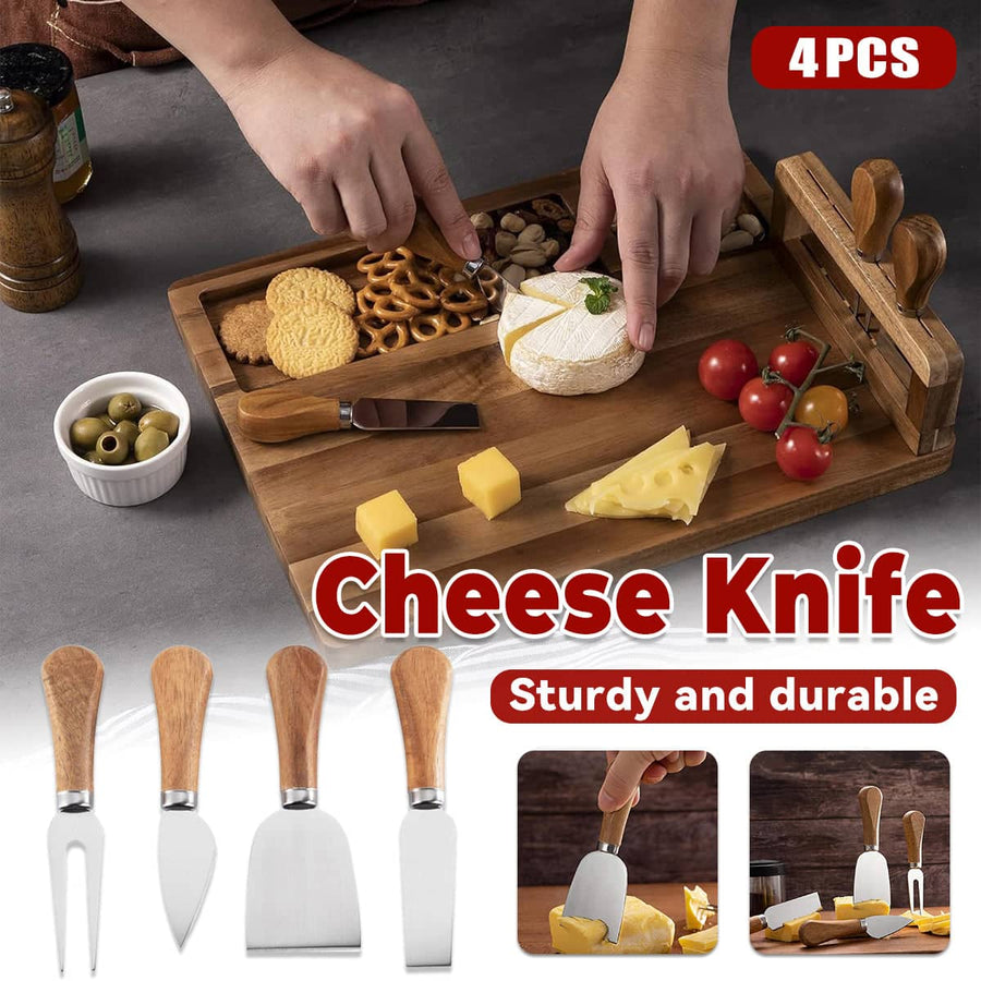 Cheese Knife Set of 4, Stainless Steel Blades with Acacia Wood Handles