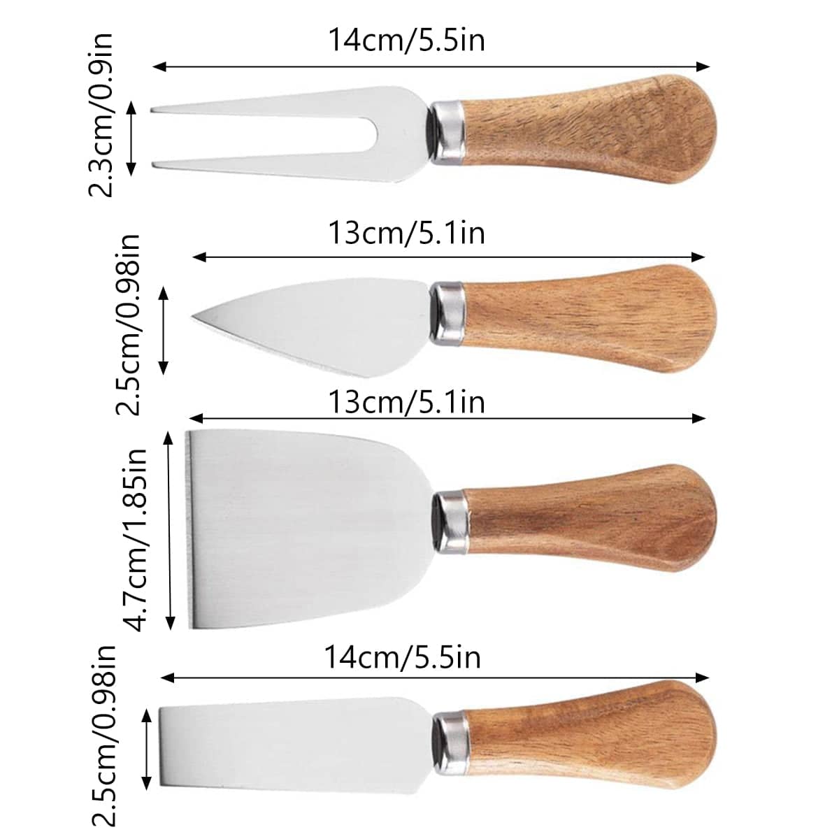 Cheese Knife Set of 4, Stainless Steel Blades with Acacia Wood Handles - view 3