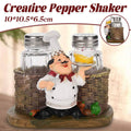 Chef Resin Pepper Shaker Holder Ornament with Two Glass Bottles for Kitchen Decor
