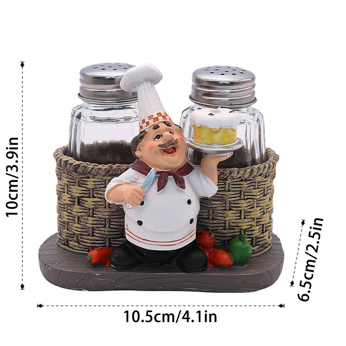 Chef Resin Pepper Shaker Holder Ornament with Two Glass Bottles for Kitchen Decor - view 3
