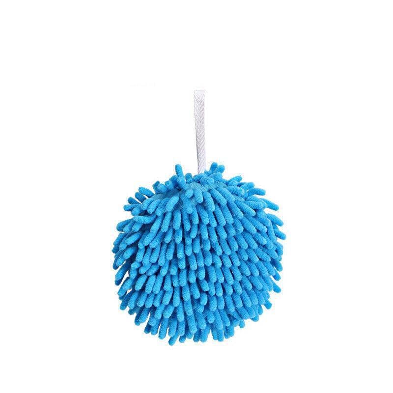 Chenille Hanging Ball Hand Towel for Kitchen and Bathroom - Blue