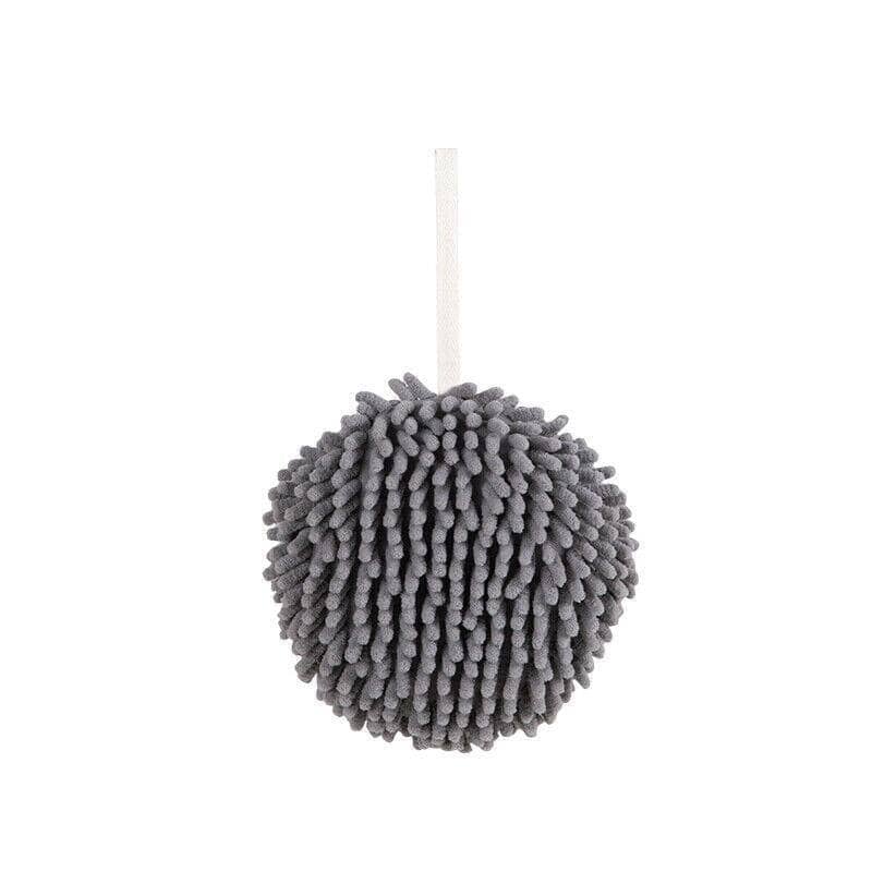 Chenille Hanging Ball Hand Towel for Kitchen and Bathroom - Grey