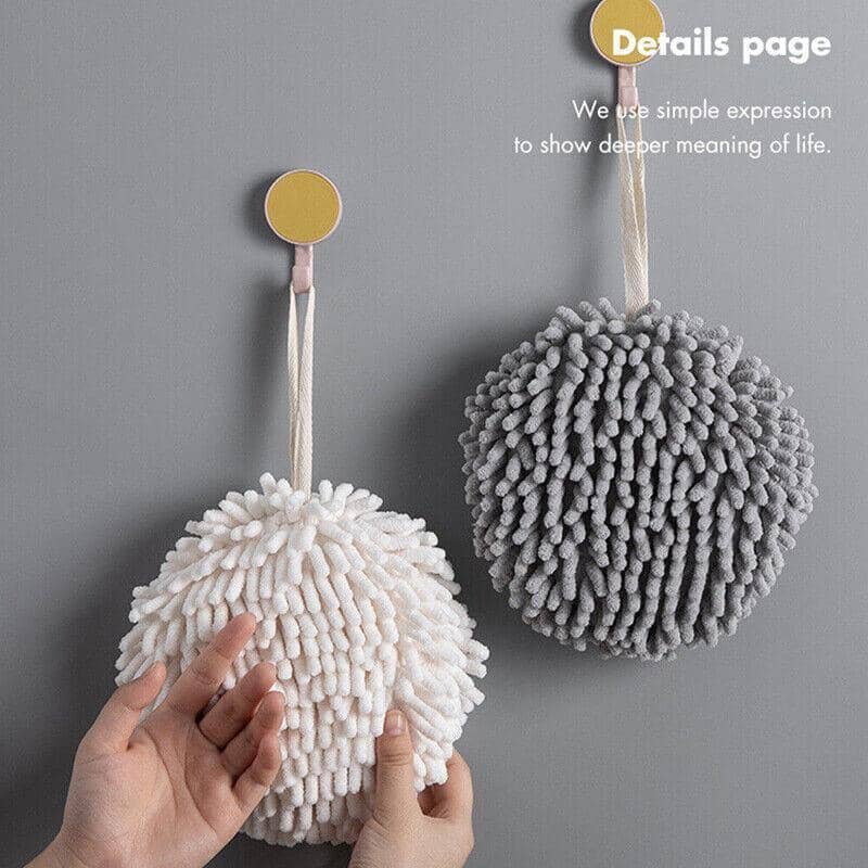 Chenille Hanging Ball Hand Towel for Kitchen and Bathroom - Grey - view 4