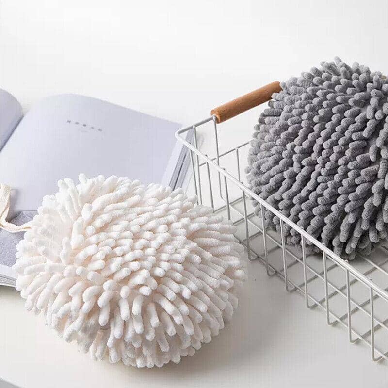 Chenille Hanging Ball Hand Towel for Kitchen and Bathroom - Grey - view 5