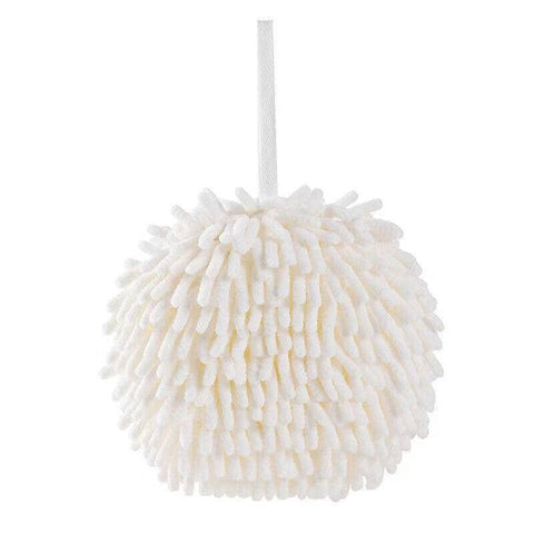 Chenille Hanging Ball Hand Towel for Kitchen and Bathroom - White