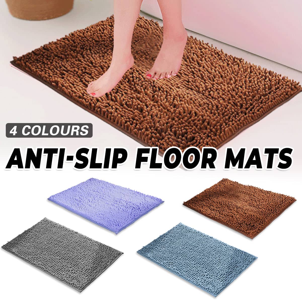 Chenille Non-Slip Bath Mat - 60 x 40 cm, Light Purple - view 2