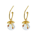 Cherry Pearl-Style Drop Earrings for Women - Gold-Tone Hoops with Red Stones