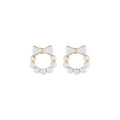 Chic Dainty Bow Earrings for Women, Round Imitation Pearl - view 2