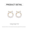 Chic Dainty Bow Earrings for Women, Round Imitation Pearl - view 3